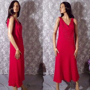 Vintage Y2K Red Prom Dress 2000s Formal Beaded Chiffon Fancy Retro Size Medium